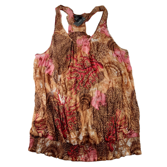 Lane Bryant Tops - Lane Bryant Womens Tan Multi Print Silk Blend Sleeveless Racerback Tank 22